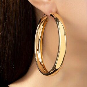 14K Gold Large Chunky Hoop Earrings Womens Ladies Big Hoops 14 k Silver Jewelry